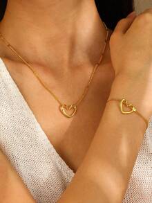 2 件套时尚镂空心形吊坠项链和手链套装，简约设计 - 愛心 - 查看 10