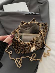 1 件复古圆筒女士手提包，日常使用（带毛绒装饰），时尚豹纹印花女士钱包豹纹回归 - 彩色 - 查看 3