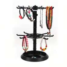 1 件多功能 2 层旋转珠宝收纳架 - 黑色和透明展示架，用于耳环、戒指、项链、手镯和配饰 - 可拆卸便携式收纳架，适用于梳妆台、浴室盥洗台、卧室装饰 - 彩色 - 查看 2