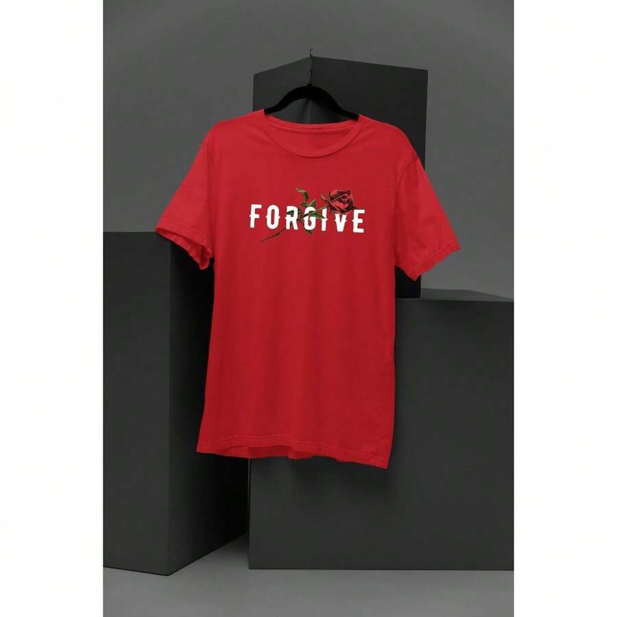 Forgive Men's 100% Premium Cotton Streetwear T-Shirt Men's Shirt - 紅色 - 查看 1