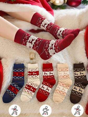3 أزواج جوارب عشوائية مطبوعة بصور الرنة الكريسماسية، جوارب دافئة مريحة للكاحل الأوسط مناسبة للخريف/الشتاء، مناسبة للنساء والاستخدام اليومي