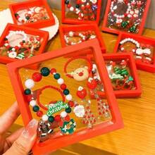 5pcs Christmas Jewelry Set - Cute Cartoon Style Rings And Ear Clips, Handmade Resin Material, Shiny And Fashionable, Suitable For Holiday Gifts And Celebrations, Wearable Year-Round, Perfect For Parties - Multicolor - View 2