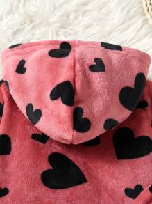 2pcs/Set Young Girl Heart Print Fleece Hooded Sweatshirt And Pants Set, Comfortable & Cute Casual Warm Outfit, Autumn/Winter - Hot Pink - View 7