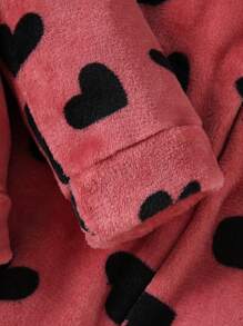 2pcs/Set Young Girl Heart Print Fleece Hooded Sweatshirt And Pants Set, Comfortable & Cute Casual Warm Outfit, Autumn/Winter - Hot Pink - View 5