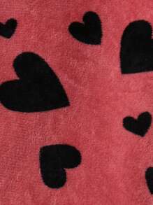 2pcs/Set Young Girl Heart Print Fleece Hooded Sweatshirt And Pants Set, Comfortable & Cute Casual Warm Outfit, Autumn/Winter - Hot Pink - View 4