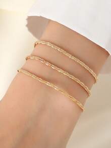 3 件/套简约闪亮金属链多层手链适合女性 - 疊戴手鍊 - 查看 11