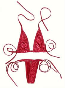 Women's Sexy Backless Lingerie Set V-Neck Triangle Back Tie Top Low Rise Thong Pants Vintage Red Underwear  Fashion Charm Design, Intimates Bra & Panty, Women's Sexy Clothing - Đỏ - Xem 1