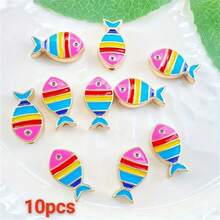 10 mặt dây chuyền giọt dầu hình cá nhiều màu DIY thủ công, dùng làm vòng tay, hoa tai, vòng cổ, phụ kiện trang sức bằng hợp kim - cá nhỏ - Xem 7