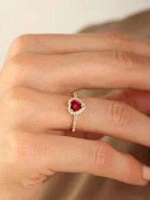 1 Stück 925 Silber Ring in Herzform, Rot, Geschenk für Mutter, Großmutter, Ehefrau, Jahrestag, Vintage-Party, hochwertiges Schmuckgeschenk, Rot