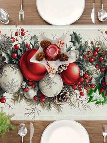 1pc, Merry Christmas Table Runner, Polyester, Machine-Woven, Buffalo Plaid Pattern, Festive Holiday Table Cover, Home & Kitchen Decor, Party Tablecloth, Gift Idea - Multicolor - View 3
