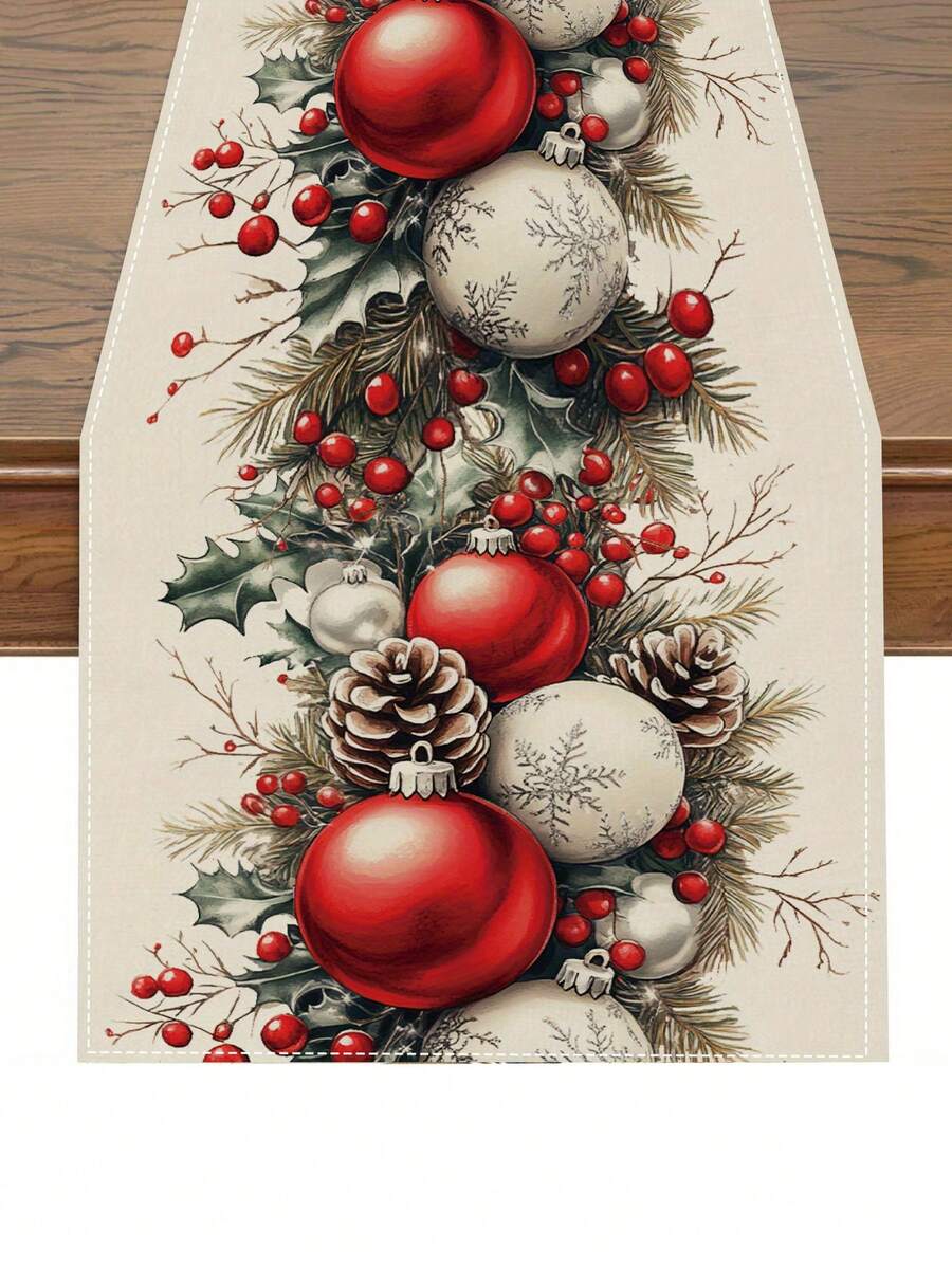 1pc, Merry Christmas Table Runner, Polyester, Machine-Woven, Buffalo Plaid Pattern, Festive Holiday Table Cover, Home & Kitchen Decor, Party Tablecloth, Gift Idea - Multicolor - View 1