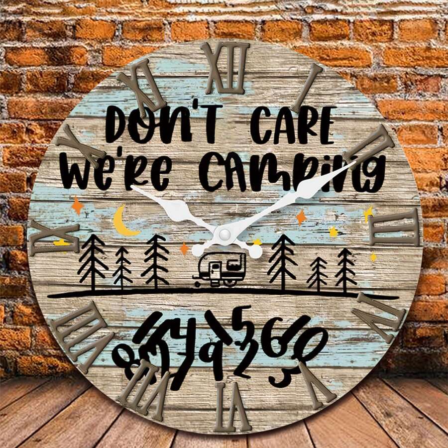 1 件复古森林露营木制挂钟，无声安静时钟，适用于客厅、卧室、农舍、家居装饰、送给朋友的礼物，10 英寸、12 英寸、14 英寸、16 英寸（不含电池） - 彩色 - 查看 1