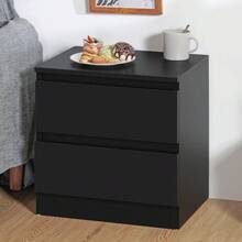 Sleek Wooden 2-Drawer Nightstand For Bedrooms - Bedside End Table Organizer With Black Finish, Dimensions: 17.72" X 13.78" X 18.51" - 黑色 - 查看 11