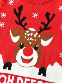 Set de 2 suéteres de niño con diseño de copos de nieve y letras navideñas, adecuado para primavera/otoño/invierno - Rojo - Ver 9