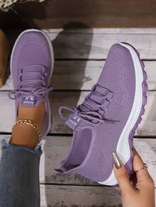 Giày thể thao đi bộ thông thường lưới thoáng khí màu tím dành cho nữ, giày đế cao su nhẹ và chống trượt - Màu tím - Xem 10