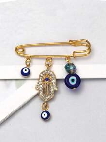 1pc Fashionable Blue Eye & Metallic Hamsa Hand Shaped, Oil Drip Detail Brooch Pin Suitable For Daily Wear, Men & Women - Blue - View 5