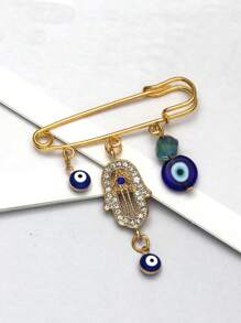 1pc Fashionable Blue Eye & Metallic Hamsa Hand Shaped, Oil Drip Detail Brooch Pin Suitable For Daily Wear, Men & Women - Blue - View 4