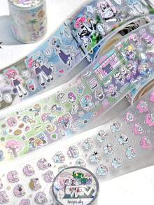 1 Cuộn Băng Keo Washi PET Retro AGUGU - Băng Keo Trang Trí Hoạt Hình Loạt Hình Nhỏ Cho Sổ Lưu Niệm, Nhật Ký, Tự Làm, Lên Kế Hoạch - Nhiều màu - Xem 1