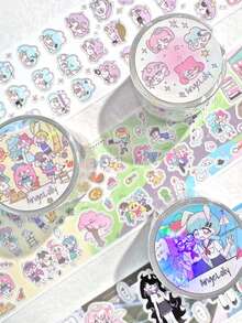 1 Cuộn Băng Keo Washi PET Retro AGUGU - Băng Keo Trang Trí Hoạt Hình Loạt Hình Nhỏ Cho Sổ Lưu Niệm, Nhật Ký, Tự Làm, Lên Kế Hoạch - Nhiều màu - Xem 2