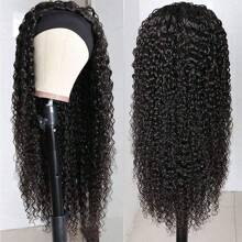 180% Density Human Hair Wig Natural Color Long Kinky Curly Headband Human Hair Wigs Wear And Go Glueless Wig For Women Full Machine Made Wig With Band - Natural Black - 查看 3
