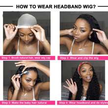 180% Density Human Hair Wig Natural Color Long Kinky Curly Headband Human Hair Wigs Wear And Go Glueless Wig For Women Full Machine Made Wig With Band - Natural Black - 查看 7