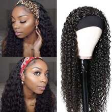 180% Density Human Hair Wig Natural Color Long Kinky Curly Headband Human Hair Wigs Wear And Go Glueless Wig For Women Full Machine Made Wig With Band - Natural Black - 查看 5