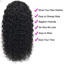 180% Density Human Hair Wig Natural Color Long Kinky Curly Headband Human Hair Wigs Wear And Go Glueless Wig For Women Full Machine Made Wig With Band - Natural Black - 查看 6