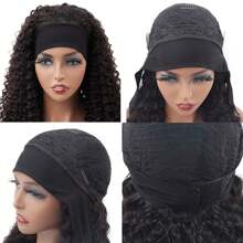 180% Density Human Hair Wig Natural Color Long Kinky Curly Headband Human Hair Wigs Wear And Go Glueless Wig For Women Full Machine Made Wig With Band - Natural Black - 查看 4