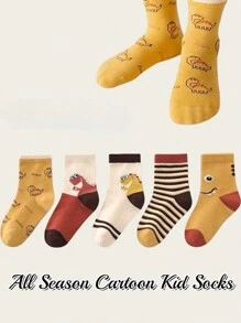 10prs Cute Autumn/Winter Dinosaur & Plaid Bear Cartoon Patterned Crew Socks, For Boys And Girls