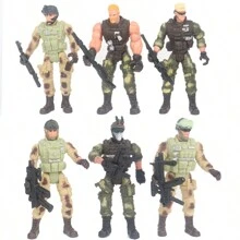 6 件装士兵活动玩偶，配有 6 把玩偶枪武器可活动四肢玩偶，适合 3 岁及以上儿童男孩 - A - 查看 1