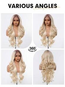 13x6 HD Glueless Lace Front Wigs Ombre Blonde Long Body Wave Synthetic Lace Wig For Women,Wear And Go Wig Wig With Pre Plucked Natrural Hairline And Baby Hair 26 Inch - Tóc vàng ombre - Xem 9