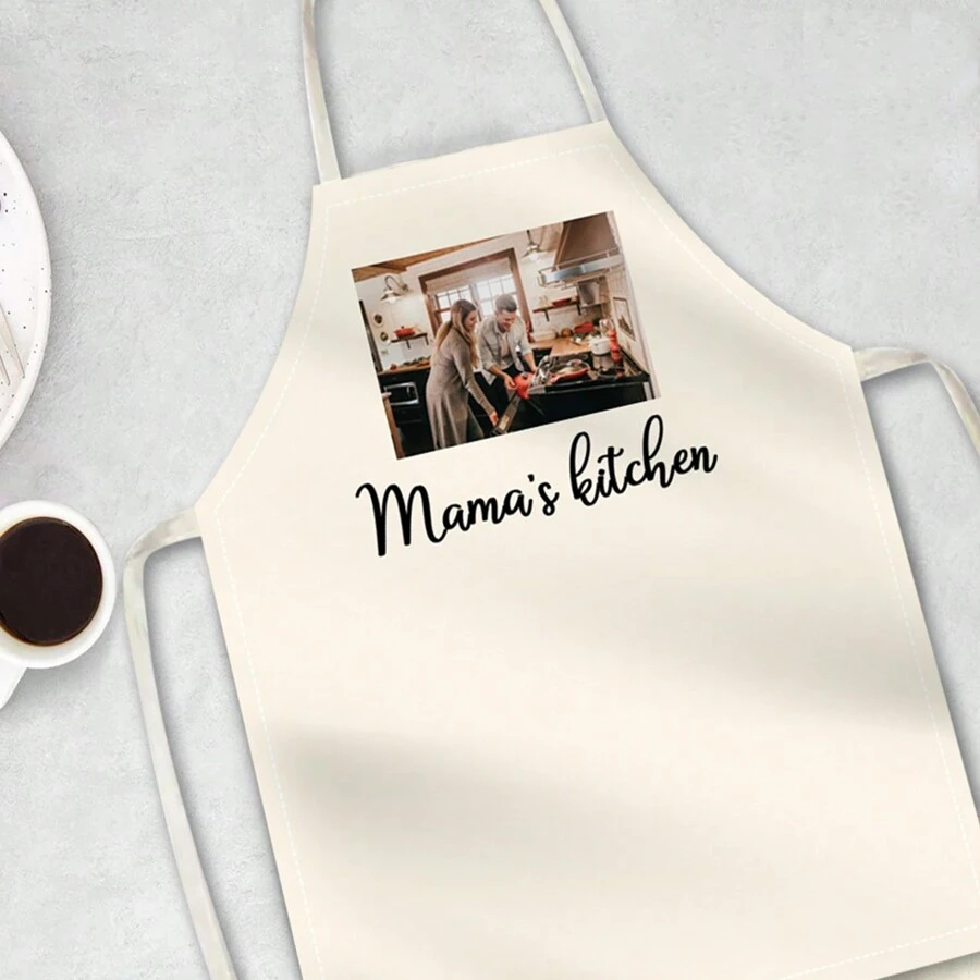 1pc Customized Photo Apron, Personalized Apron, Photo Apron, Personalized Text Apron, Gift For Her, Personalized Gift - Beige - View 1