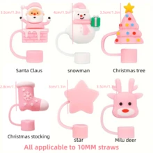 1/6pcs Christmas Silicone Straw Toppers, Santa Claus, Snowman, Christmas Stocking, Christmas Tree, Deer, Star, Reusable 10mm Straw Covers, Christmas & - Multicolor - View 2
