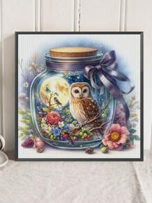 1 bộ Bộ dụng cụ thêu chữ thập họa tiết chim cú bình hoa, thêu nghệ thuật bằng chỉ tự làm, thủ công thêu chữ thập 11CT, vật liệu in chữ thập thủ công, dùng để trang trí tường nhà & làm quà tặng (không có khung) - Nhiều màu - Xem 1