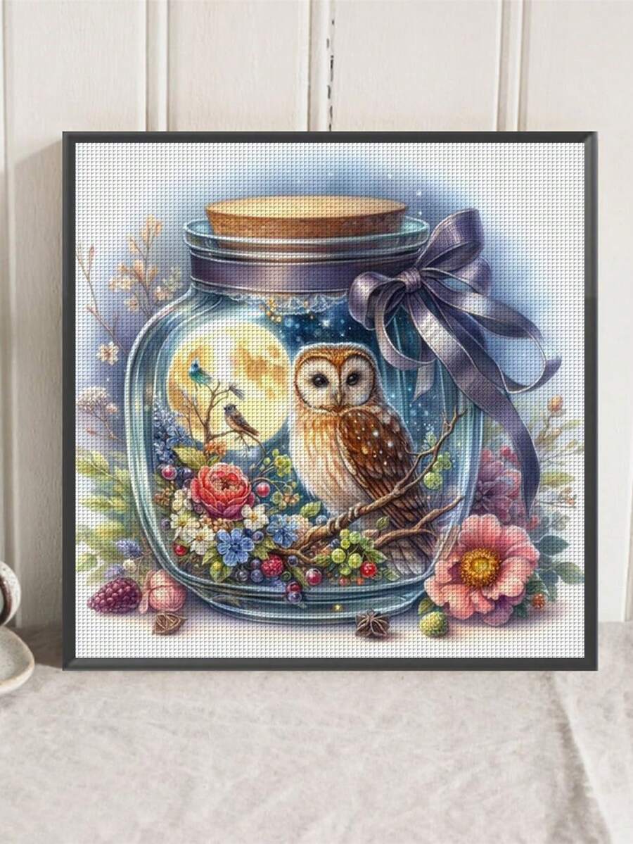 1 bộ Bộ dụng cụ thêu chữ thập họa tiết chim cú bình hoa, thêu nghệ thuật bằng chỉ tự làm, thủ công thêu chữ thập 11CT, vật liệu in chữ thập thủ công, dùng để trang trí tường nhà & làm quà tặng (không có khung) - Nhiều màu - Xem 1