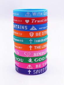 5pcs/10pcs/20pcs Set Assorted Color Bible Verse & Inspirational Phrase Silicone Bracelets, Suitable For Daily Wear And Gift-Giving