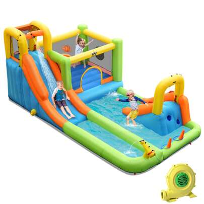 Lifezeal Inflatable Water Slide Park Bounce House Splash Pool With 750W/950W/Without Blower