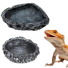 2 件爬行动物喂食碗 - 蜥蜴树脂喂食盘，两栖动物食物碗，装饰性玻璃容器，适用于蜥蜴、变色龙、豹纹壁虎、青蛙、蛇、寄居蟹、乌龟、蜘蛛等宠物 - 黑色 - 查看 8