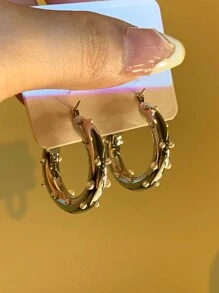 1 对金属几何圆形时尚派对仿珍珠独特优雅简约女士环形耳环 - 銀色 - 查看 5