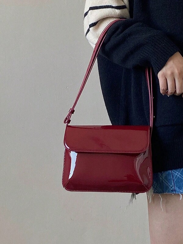 Burgundy PU Leather Mini Square Tote Bag, Vintage Underarm Handbag, Fashionable Multipurpose Handheld & Shoulder Crossbody Bag