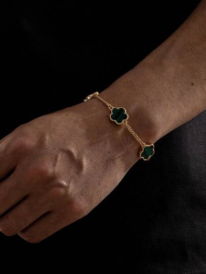 1pc Fashionable Business Style Classic Green Lucky Clover Bracelet For Men Valentines,Mom,Mother,Mother's Day,Gift