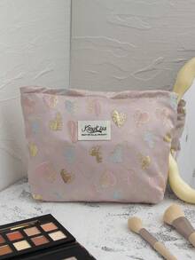 1 件套提花金色爱心手提化妆包，粉色大容量 L 旅行化妆包，简约，L 多功能，帆布化妆包，便携式盥洗包。大开口拉链设计，适用于化妆品、口红、珠宝、指甲护理、护肤品，可存放珠宝、糖果、纸巾、卫生巾、护垫、零钱、钥匙、耳机，可爱的收纳袋，适合女性、旅行、宿舍、学校。女孩的礼物。节日礼物 - 粉色 - 查看 14