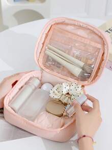 1Pc Quilting Mềm Màu Hồng Sức Chứa Lớn Túi Đựng Đồ Vệ Sinh Cá Nhân Di Động, Túi Đựng Mỹ Phẩm Du Lịch Đa Năng Túi Đựng Đồ Vệ Sinh Cá Nhân Tách Khô Và Ướt Túi Ấm Cúng Cho Mùa Đông, Đựng Son Môi, Cọ, Chăm Sóc Da, Điện Thoại Di Động, Tiền Xu, Các Vật Dụng Nhỏ, Dùng Cho Gia Đình, Du Lịch, Kỳ Nghỉ Và Trường Học, Quà Tặng Cho Bạn Bè Và Giáo Viên, Trang Trí Nhà Cửa, Quà Tặng Hoàn Hảo Cho Học Kỳ Mới, - Hồng - Xem 3