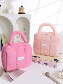 1Pc Quilting Mềm Màu Hồng Sức Chứa Lớn Túi Đựng Đồ Vệ Sinh Cá Nhân Di Động, Túi Đựng Mỹ Phẩm Du Lịch Đa Năng Túi Đựng Đồ Vệ Sinh Cá Nhân Tách Khô Và Ướt Túi Ấm Cúng Cho Mùa Đông, Đựng Son Môi, Cọ, Chăm Sóc Da, Điện Thoại Di Động, Tiền Xu, Các Vật Dụng Nhỏ, Dùng Cho Gia Đình, Du Lịch, Kỳ Nghỉ Và Trường Học, Quà Tặng Cho Bạn Bè Và Giáo Viên, Trang Trí Nhà Cửa, Quà Tặng Hoàn Hảo Cho Học Kỳ Mới, - Hồng - Xem 2