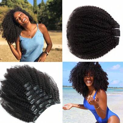 4B/4C Afro Kinky Curly Hair Extensions, Brazilian Virgin Human Hair, Spiral Curl Clip-In Hair Extensions For Women, Gift For Valentine's Day & Daily Use