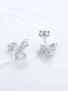 TONGZHE 1 件 925 纯银方晶锆石耳钉，精美珠宝圣诞礼物，适合女性 - 銀色 - 查看 4