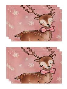 1 件/4 件/6 件冬季圣诞装饰餐垫，“你好冬天”，圣诞雪人与驯鹿亚麻餐垫，防尘垫，适用于家庭、餐厅、餐厅、餐桌装饰、家居摆设 - 彩色 - 查看 22