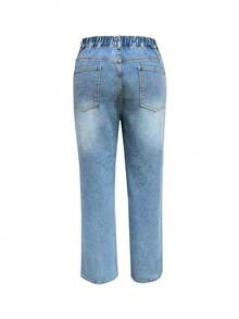 Plus Size Women Casual Straight Leg Front Button Pockets Denim Jeans