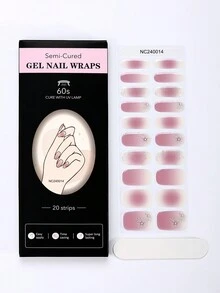 Beauty Sticker 20 片半固化凝胶指甲垫（多色）、裸粉色花卉水晶指甲垫、自粘式全覆盖指甲套装、包含 1 个指甲锉、需要紫外线灯、易于涂抹和去除、适合女性和女孩的日常 DIY 美甲 - 藕粉色 - 查看 4