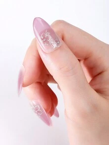 Beauty Sticker 20 片半固化凝胶指甲垫（多色）、裸粉色花卉水晶指甲垫、自粘式全覆盖指甲套装、包含 1 个指甲锉、需要紫外线灯、易于涂抹和去除、适合女性和女孩的日常 DIY 美甲 - 藕粉色 - 查看 3